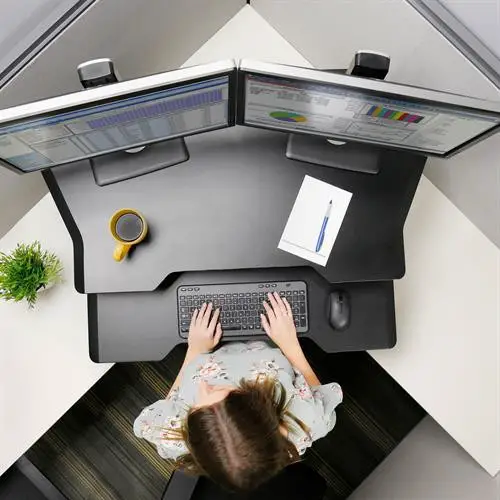 Ergotron Workfit corner standing desk converter - Top down view of desk