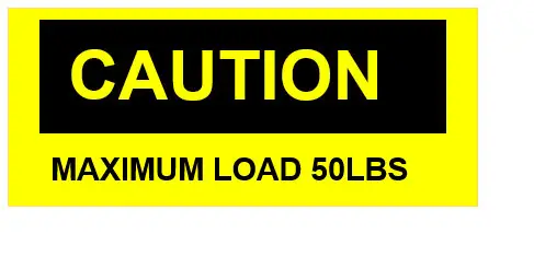 How much weight can a standing desk converter hold? - Caution maximum load 50 lbs sign