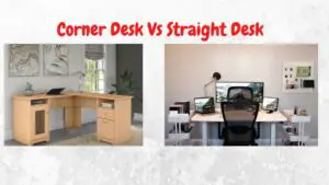 Corner Desk Vs Straight Desk - Image of L-shaped desk in room and white straight desk