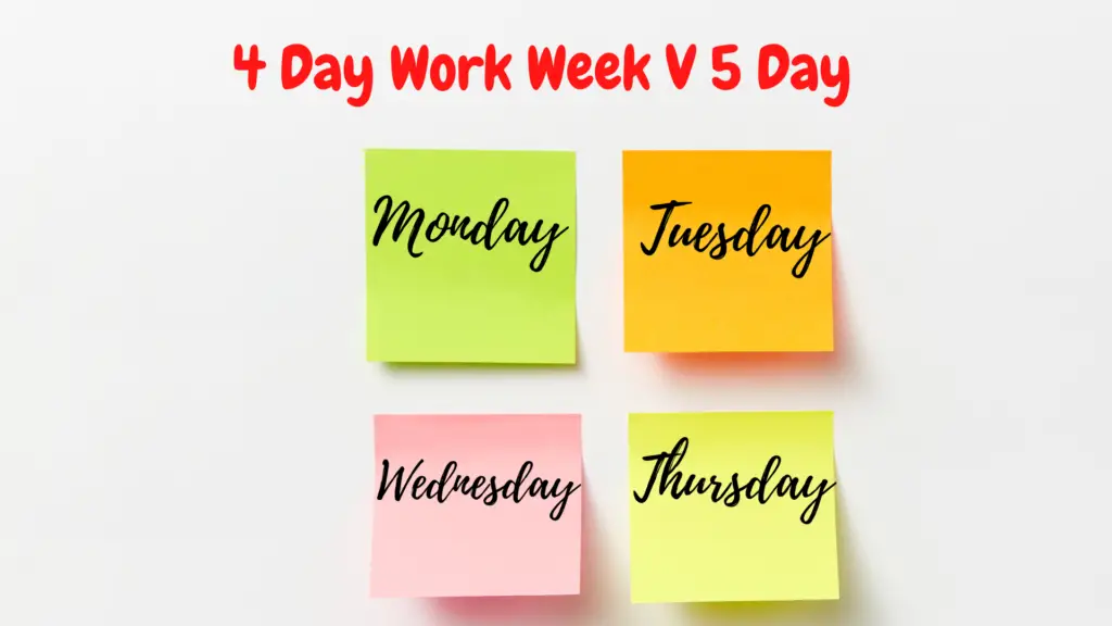 4 day work week v 5 day - Post It Notes with days of the week